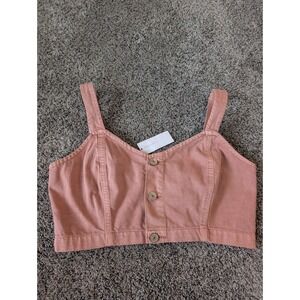 American Eagle Pink Denim Cropped Cami Button Front Tie Strap Top Size 10